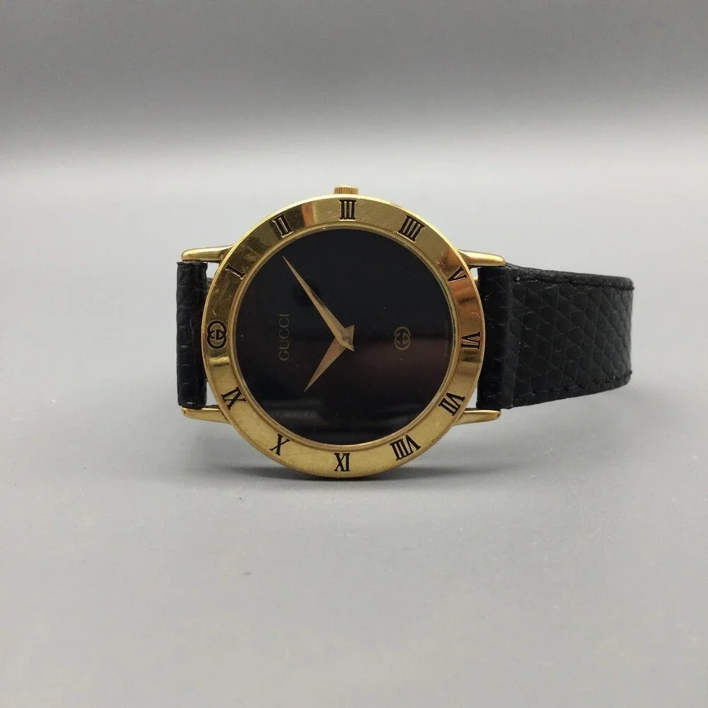 Gucci Black Dial Gold-Tone Roman Numeral Leather Strap Watch - Picture 6 of 14